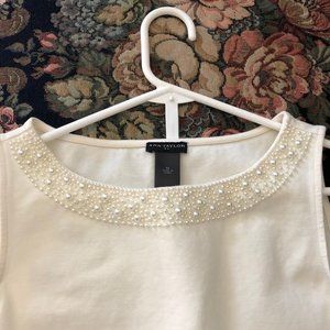 ANN TAYLOR knit top with imitation pearl neckline